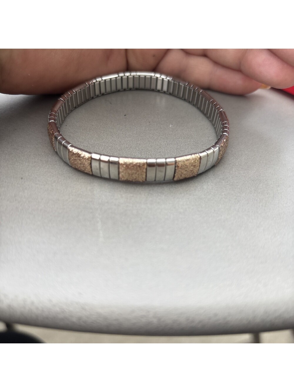Vintage Milor Silvertone Expansion Stretch Bracelet Coppertone Glitter Accent